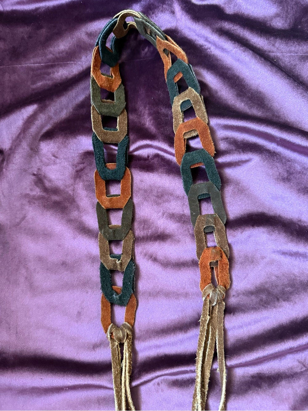 Bobo waist belt- Black, red and brown suede belt with tassels